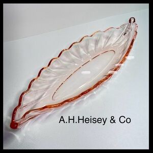 Heisey No. 1252 “Twist” Celery Tray – Flamingo Pink Glass – 1926–1937